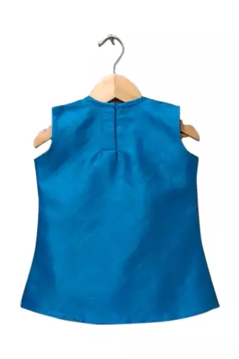 Blue & yellow embellished polyester top with sharara ethnic wear