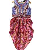 Lavender & pink printed cotton top with dhoti ethnic wear