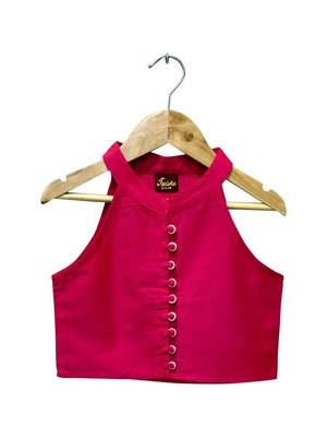 Pink & limegreen solid chanderi top with dhoti ethnic wear 3
