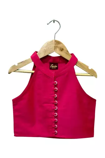 Pink & limegreen solid chanderi top with dhoti ethnic wear
