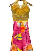 Yellow & multicolour all over embroidered polyester top with palazzo ethnic wear