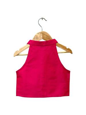 Pink & limegreen solid chanderi top with dhoti ethnic wear 4