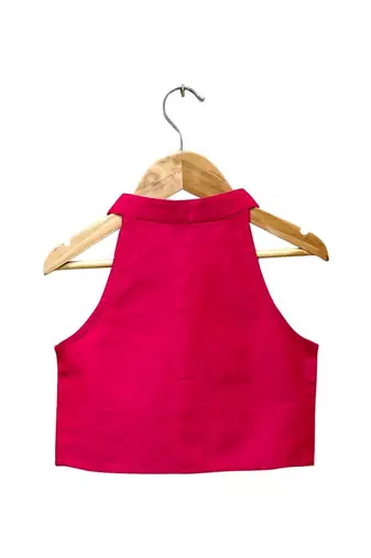 Pink & limegreen solid chanderi top with dhoti ethnic wear