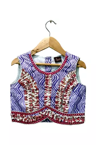 Lavender & pink printed cotton top with dhoti ethnic wear