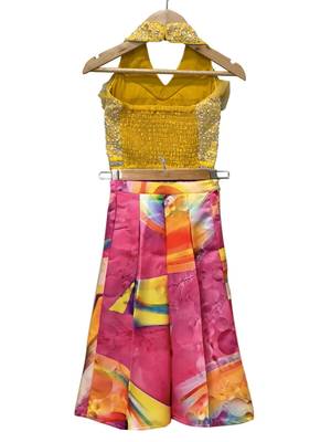 Yellow & multicolour all over embroidered polyester top with palazzo ethnic wear 2