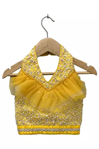 Yellow & multicolour all over embroidered polyester top with palazzo ethnic wear