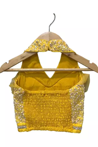 Yellow & multicolour all over embroidered polyester top with palazzo ethnic wear