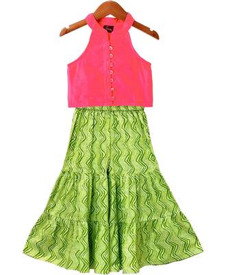 Coral & limegreen solid chanderi top with sharara ethnic wear 1
