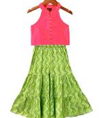 Coral & limegreen solid chanderi top with sharara ethnic wear