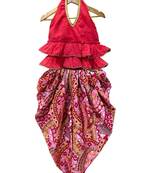 Coral & pink  solid  cotton top with dhoti ethnic wear