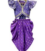Purple embellished polyester top with dhoti ethnic wear