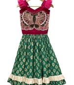 Pink & green placement embroidered  polyester top with lehenga ethnic wear