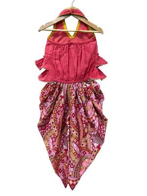Coral & pink  solid  cotton top with dhoti ethnic wear 2