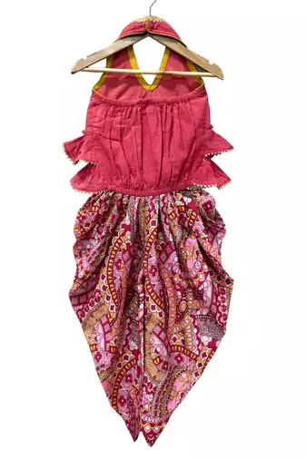 Coral & pink  solid  cotton top with dhoti ethnic wear
