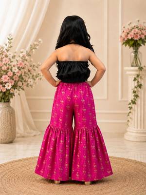 Black & pink embellished polyester top with sharara ethnic wear 2