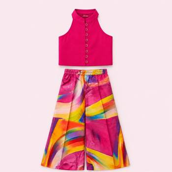 Pink & multicolour solid chanderi top with palazzo ethnic wear 1