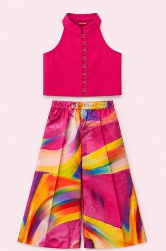 Pink & multicolour solid chanderi top with palazzo ethnic wear