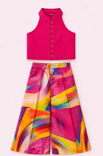 Pink & multicolour solid chanderi top with palazzo ethnic wear