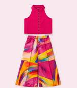 Pink & multicolour solid chanderi top with palazzo ethnic wear