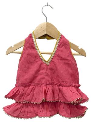 Coral & pink  solid  cotton top with dhoti ethnic wear 3