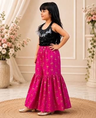 Black & pink embellished polyester top with sharara ethnic wear 3
