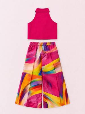 Pink & multicolour solid chanderi top with palazzo ethnic wear 2