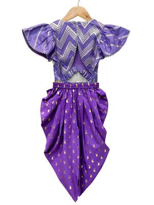 Purple embellished polyester top with dhoti ethnic wear 2