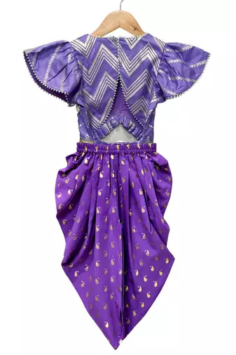 Purple embellished polyester top with dhoti ethnic wear
