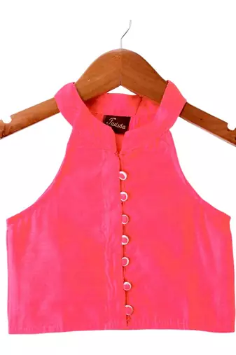Coral & limegreen solid chanderi top with sharara ethnic wear