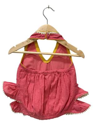 Coral & pink  solid  cotton top with dhoti ethnic wear 4