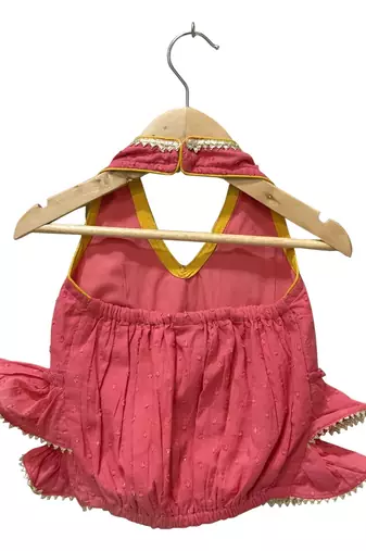 Coral & pink  solid  cotton top with dhoti ethnic wear