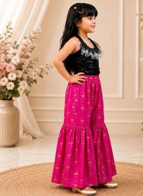 Black & pink embellished polyester top with sharara ethnic wear 4