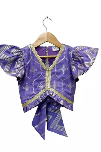 Purple embellished polyester top with dhoti ethnic wear