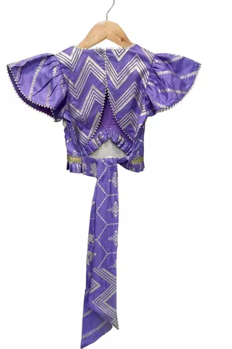 Purple embellished polyester top with dhoti ethnic wear