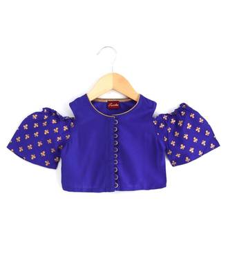 Blue & pink printed polyester top with dhoti ethnic wear 3