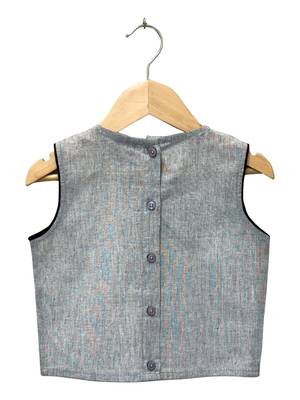 Grey & coral placement embroidered cotton top with dhoti ethnic wear 4