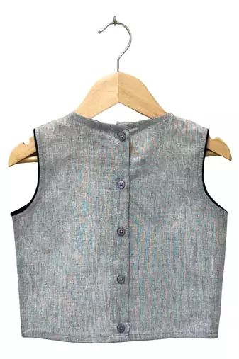 Grey & coral placement embroidered cotton top with dhoti ethnic wear