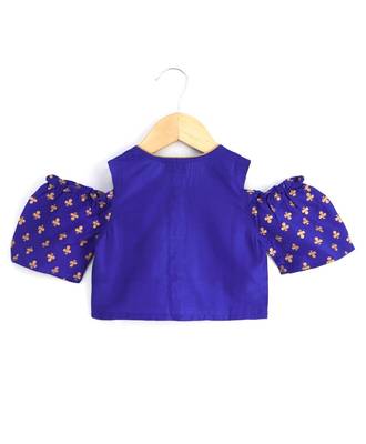Blue & pink printed polyester top with dhoti ethnic wear 4