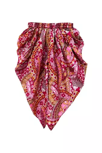 Blue & pink printed polyester top with dhoti ethnic wear