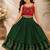 Red & green placement embroidered polyester top with lehenga ethnic wear