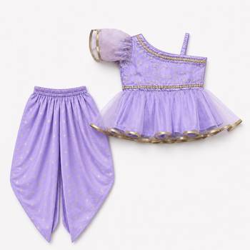Purple embriodered polyester top with dhoti ethnic wear 2