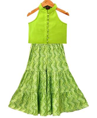 Limegreen solid chanderi top with sharara ethnic wear 1