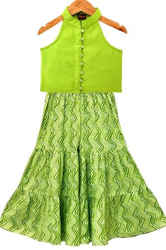 Limegreen solid chanderi top with sharara ethnic wear