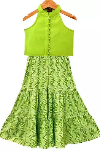 Limegreen solid chanderi top with sharara ethnic wear
