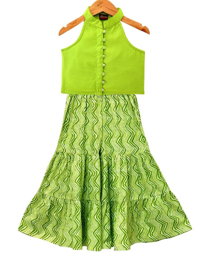Limegreen solid chanderi top with sharara ethnic wear