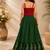Red & green placement embroidered polyester top with lehenga ethnic wear