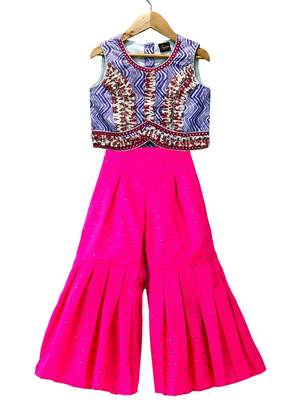 Lavender & pink printed cotton top with palazzo ethnic wear 1