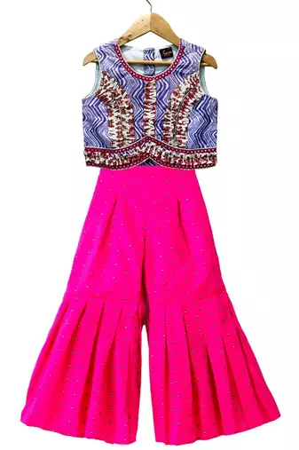 Lavender & pink printed cotton top with palazzo ethnic wear