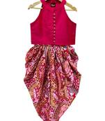 Pink solid chanderi top with dhoti ethnic wear