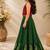 Red & green placement embroidered polyester top with lehenga ethnic wear